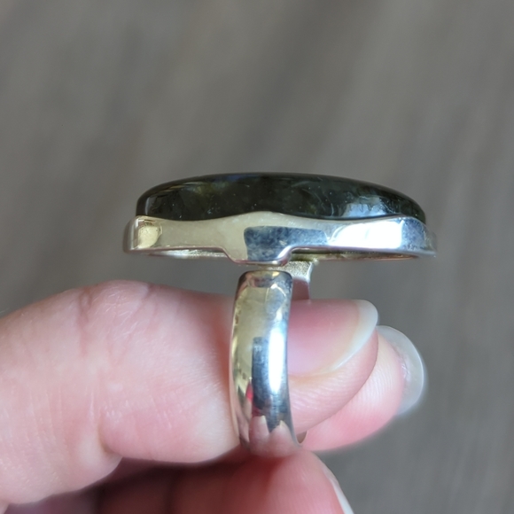 Large Purple Flash Labradorite Ring Adjustable 925 Silver Handcrafted Artisan VG - Picture 12 of 13